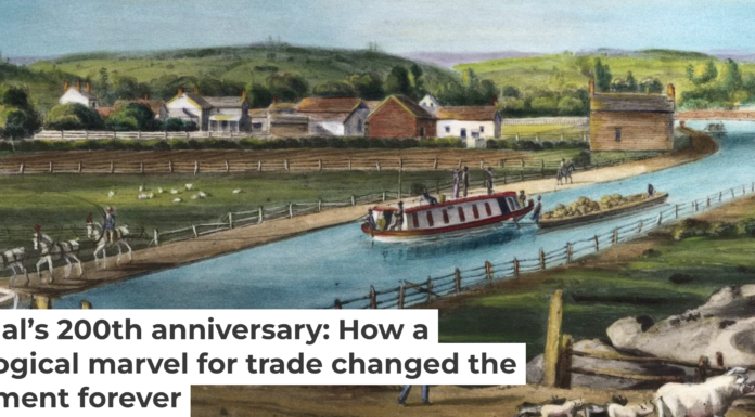 A scene on the Erie Canal painted in 1842, two decades after the canal opened. Bettmann/Getty Images